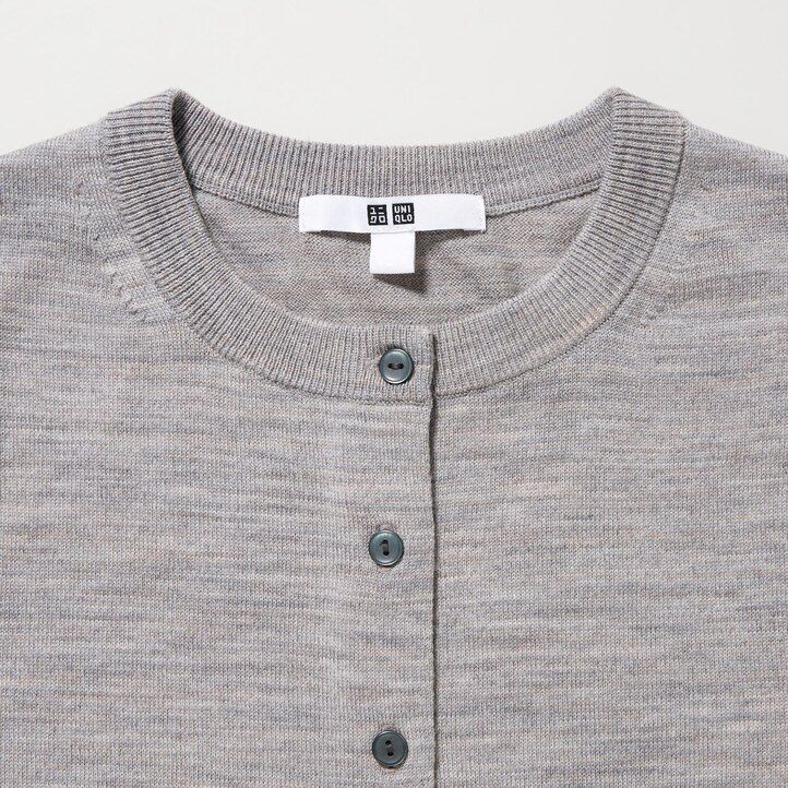 uniqlo damenpullover mit rundhalsausschnitt aus 100 extrafeiner merinowolle grau