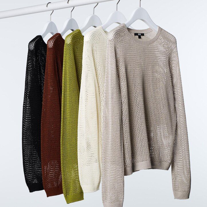 uniqlo damen-pullover mit 3d-strick nahtlosem mesh-material und rundhalsausschnitt weiß
