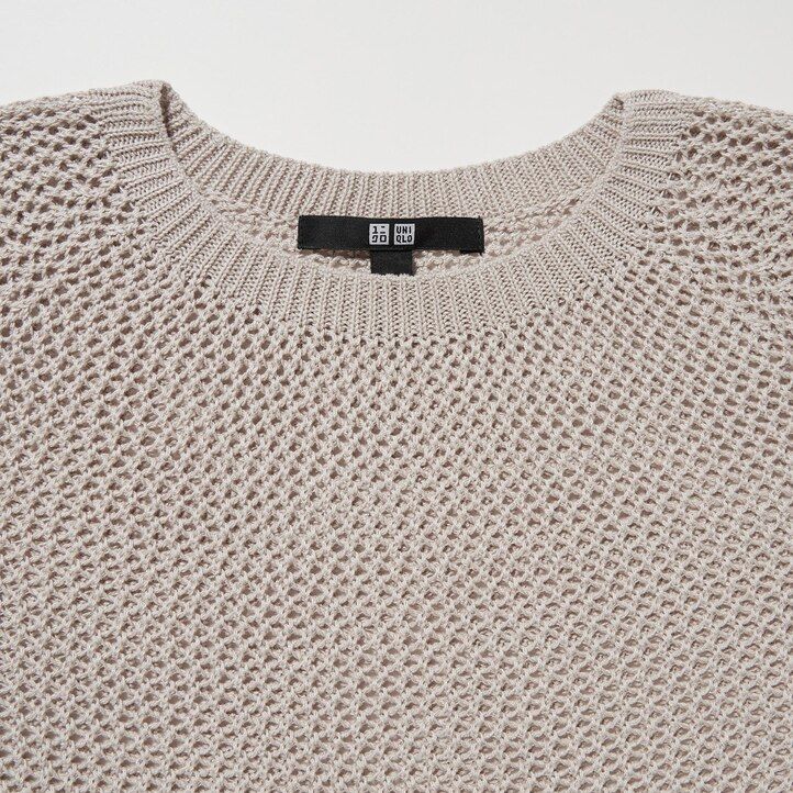 uniqlo damen-pullover mit 3d-strick nahtlosem mesh-material und rundhalsausschnitt weiß