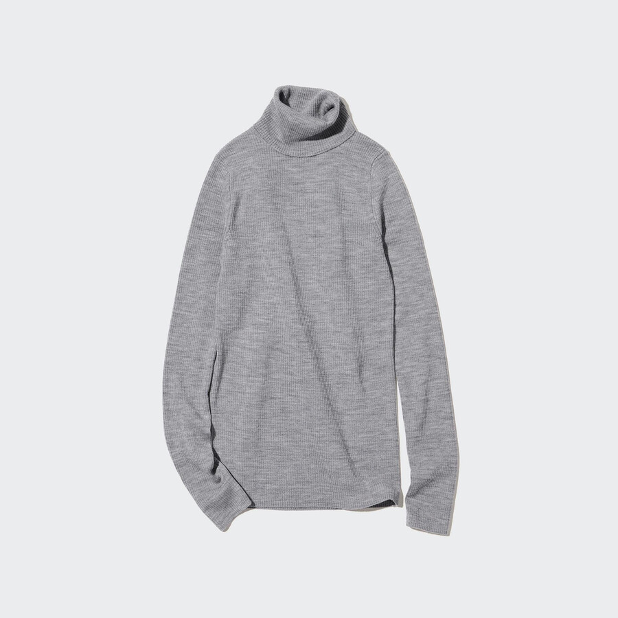 uniqlo damenpullover aus 100 extrafeiner merinowolle gerippt grau