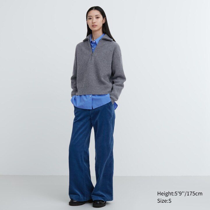 uniqlo damen-pullover aus premium-lammwolle mit halbem reißverschluss beige