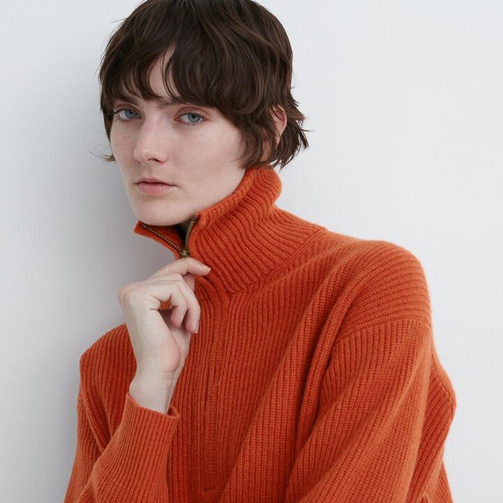 uniqlo damen-pullover aus premium-lammwolle mit halbem reißverschluss beige