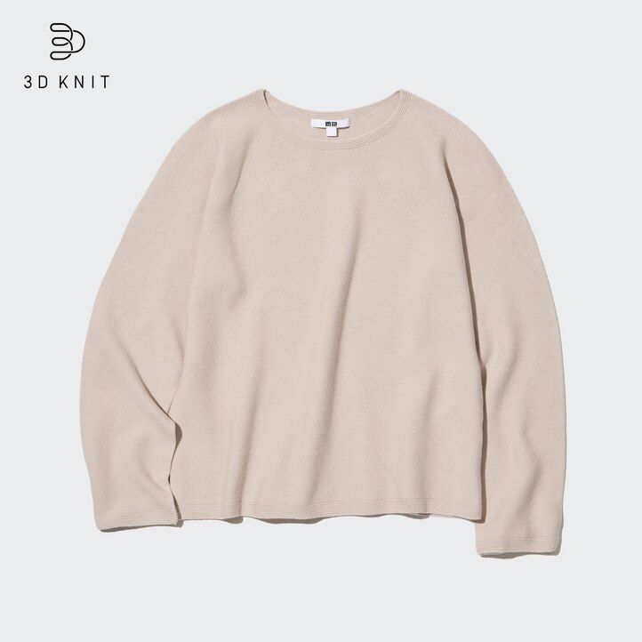 uniqlo damen-pullover mit rundhalsausschnitt nahtlos 3d-strick baumwolle weiß