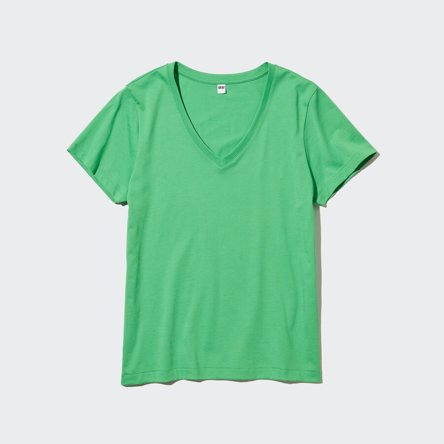 grüne uniqlo damen-t-shirts mit v-ausschnitt aus 100 supima-baumwolle