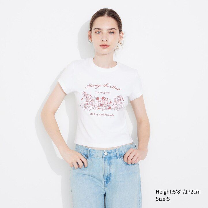 weiße uniqlo damen-t-shirts mit disney-motiv mini-ut-motiv