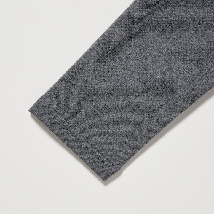 hellgraue uniqlo heattech extra warm baumwoll-thermo-t-shirts mit rundhalsausschnitt und Ärmeln für damen