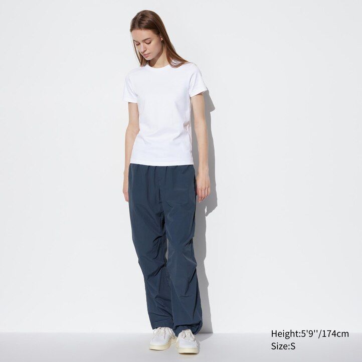uniqlo damen-t-shirt mit rundhalsausschnitt und Ärmeln weiß