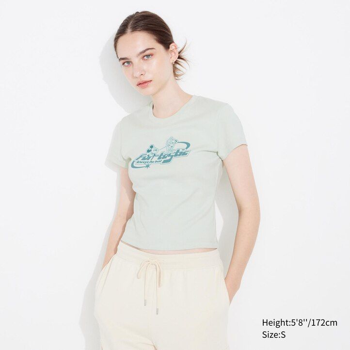 hellgrüne uniqlo damen-t-shirts mit disney-motiv mini-ut-grafik