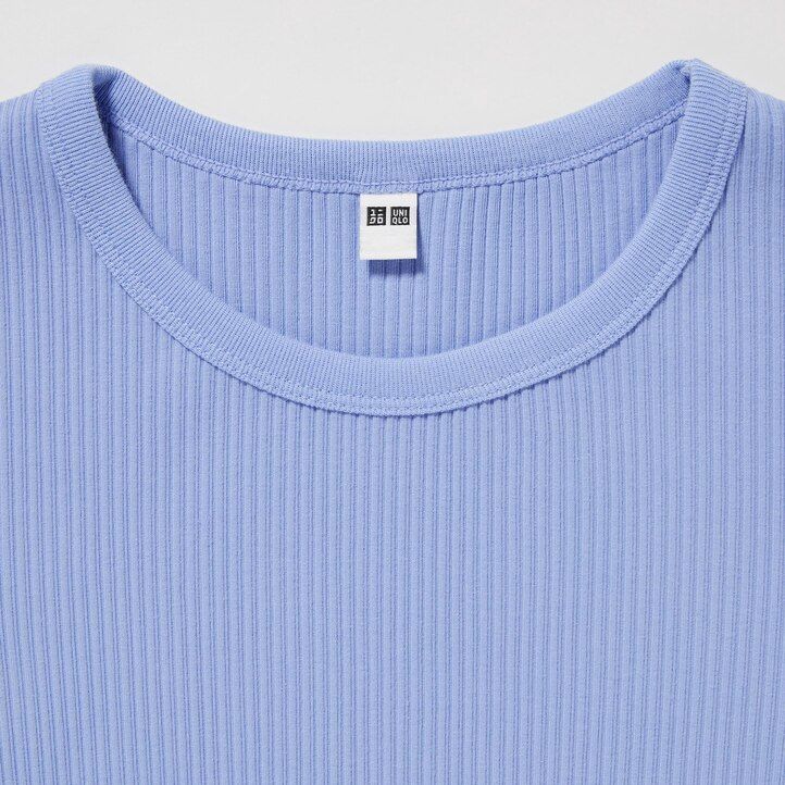 pinkfarbene uniqlo rippstrick-crop-tops mit rundhalsausschnitt für damen