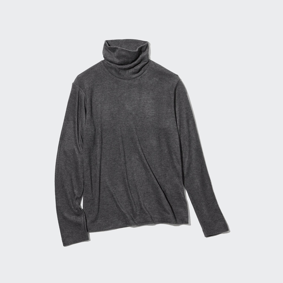 uniqlo heattech fleece-thermo-t-shirt mit Ärmeln für damen grau