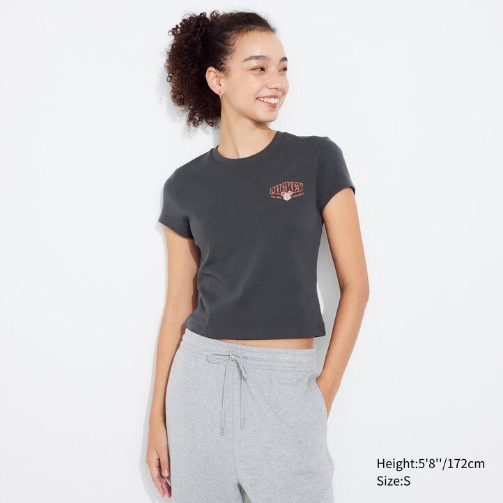 uniqlo disney kollektion mini ut grafik damen t-shirts dunkelgrau