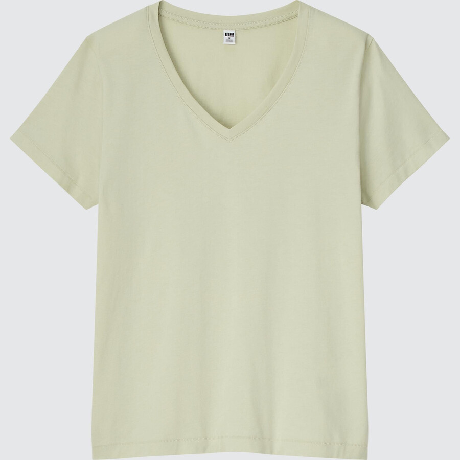 hellgrüne uniqlo damen-t-shirts mit v-ausschnitt aus 100 supima-baumwolle