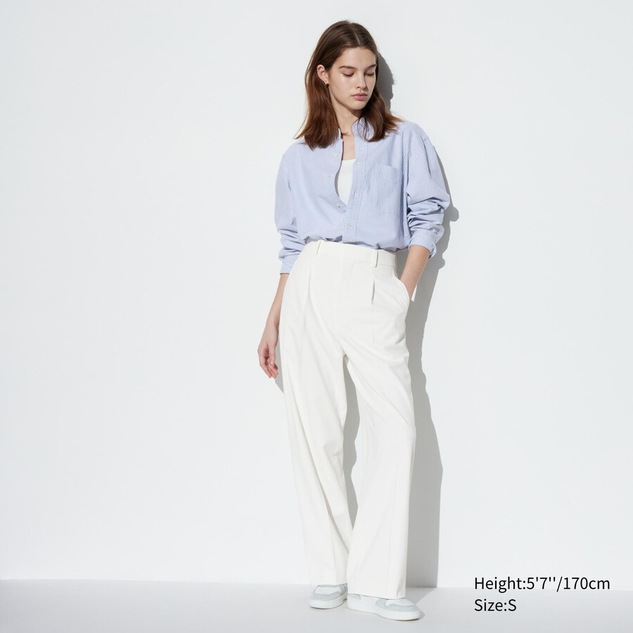 uniqlo damen-tops mit falten und weitem bein weiß