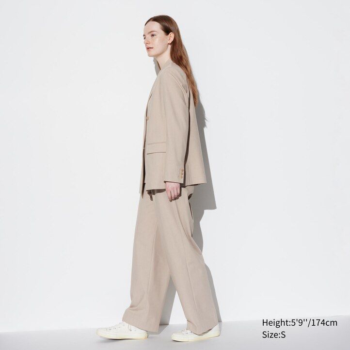 uniqlo damen-top mit falten und weitem bein beige